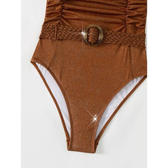 NEW Ruched Ring Linked Belted One Piece Swimsuit M - Picture 7 of 7